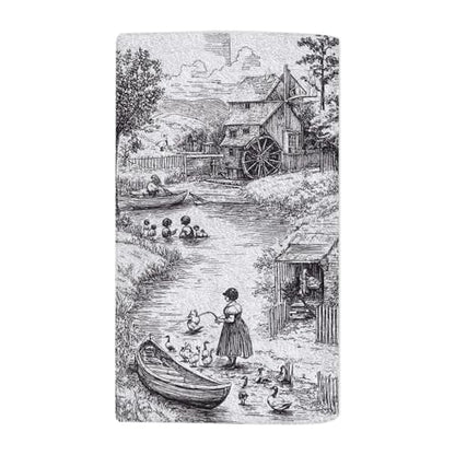 Classic Old Town Beach Towel Village Arcadian Scenes of Fishing Goose Watermill Face Towels Suit Travel Sports Pool Swimming Bath Camping Spa Gym Yoga,15x30 Inch - color: Classic Old Town
