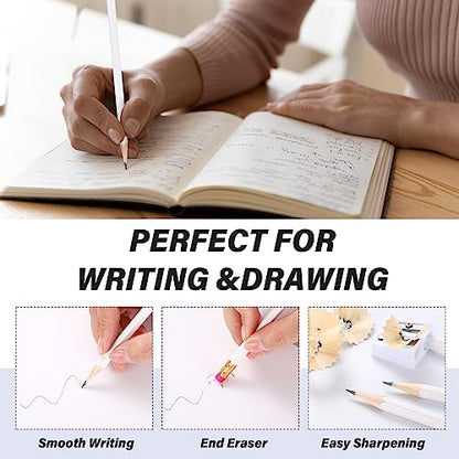 TecUnite 60 Pcs HB Pencils #2 Unsharpened Wood Cased Pencils with Eraser Hexagonal Pencil Cute Graphite No 2 Pen for Adults Gifts Exam School Office Sketching Learning(Pink Series, White) - color: Pink Series, White
