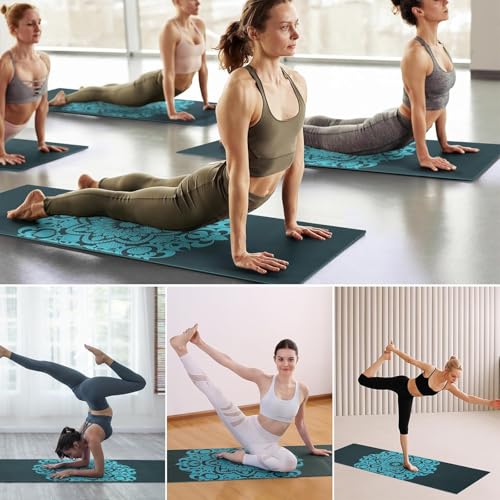 Avoalre Folding Yoga Mat, Eco-Friendly PVC Travel Yoga Mat Packable, Double Sided Non-Slip Printed Yoga Mats with Bag for Home Workout Gym Exercise Fitness Pilates Stretching (72" x 24" x 1/5" Thick) - color: Dark Green
