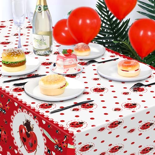 1Pc Ladybug Insect Party Plastic Tablecloth 54 x 87 Inch Long Table Cover, Coccinella Septempunctata Party Tablecover for Ladybird Theme Kids Baby Shower Birthday Dinner Picnic Kitchen Event - color: Ladybug Insect