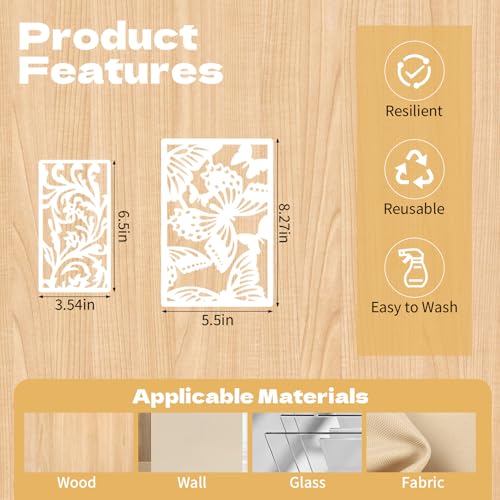 28 Pcs Floral and Botanical Texture Stencils Set Reusable Layering Templates with Leaf Butterfly Floral Peony Rose and Abstract Patterns Stencils for Painting Arts Furniture Canvas and Home Decor - style: Style 2