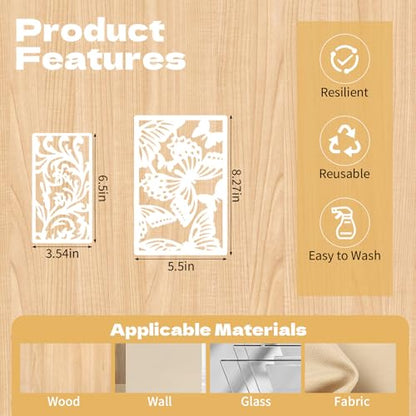 28 Pcs Floral and Botanical Texture Stencils Set Reusable Layering Templates with Leaf Butterfly Floral Peony Rose and Abstract Patterns Stencils for Painting Arts Furniture Canvas and Home Decor - style: Style 2