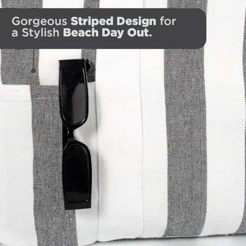 Folkulture Beach Tote Bags For Women, Beach Must Haves 2026-18x15 Inch | Waterproof,Sandproof, Large Tote Bags for Women, Swimming Pool, Beach Essentials, Simple Modern Pool Bag, Bolsos Para Mujeres - color: Charcoal - Stripes