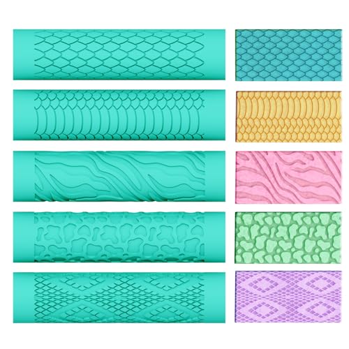 ACRNIGHEET 5 Pcs Polymer Clay Texture Roller, Snake Themed Embossing Rollers Pottery Stamp, Like Texture Sheets Work with Polymer Clay Cutters, Clays Jewelry Making Kit with Storage Box - color: Snake
