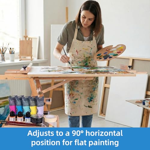 Large Horizontal Wooden Painting Easel, Holds up to 50'' | H-Frame Studio Easel Stand with Storage Drawer and Palettes, Suitable for Adults, Beginners, and Artists - style: Natural