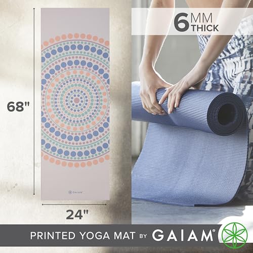 Gaiam Premium Yoga Mat, 6mm Thick Print Mat - color: Rainbow Trance