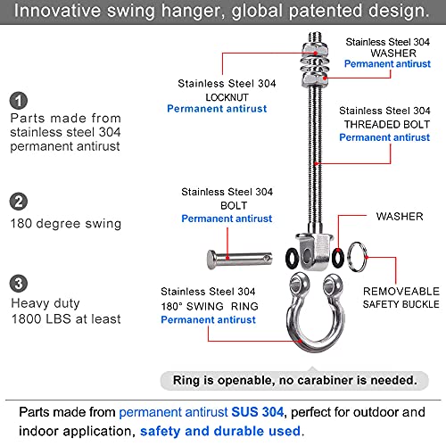 BeneLabel 6Pcs Wood Beam & I-Beam Hanger, Permanent Antirust Stainless Steel Heavy Duty Swing Hooks, Yoga Hammock Chair Sandbag, Swing Sets Hardware, 180° Swing, 7" x M2/5" - color: Permanent, size: 9.25" 6 Pcs