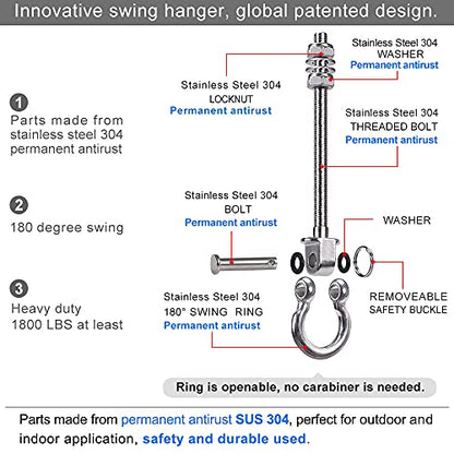 BeneLabel 6Pcs Wood Beam & I-Beam Hanger, Permanent Antirust Stainless Steel Heavy Duty Swing Hooks, Yoga Hammock Chair Sandbag, Swing Sets Hardware, 180° Swing, 7" x M2/5" - color: Permanent, size: 9.25" 6 Pcs