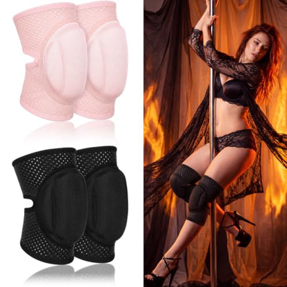 Lewtemi 2 Pairs Pole Dance Knee Pads for Women with Shock-absorbing Padding, Protective Non-slip Knee Pads for Ballet Modern Floor Dance Yoga Volleyball Figure Skating
