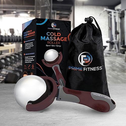 PRIME Fitness Cold Massage Roller Ball | Cold Therapy | Ice Roller Ball with Handle | cryo Stick | Relieve Muscle Pain (Maroon) - color: Maroon