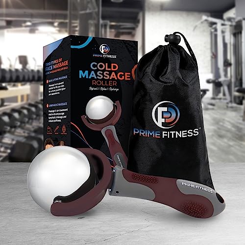 PRIME Fitness Cold Massage Roller Ball | Cold Therapy | Ice Roller Ball with Handle | cryo Stick | Relieve Muscle Pain (Maroon) - color: Maroon