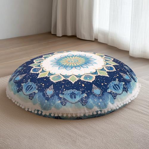 Meditation Cushion 32 Inch Round, Large Floor Pillow Seating for Adults, Bohemian Mandala Yoga Cushion, Extra Thick Memory Foam Removable Washable Cover, Ideal Gift & Holiday Decor, Green - color: Green