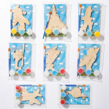 Saypacck 24 Pcs Airplane Party Favors Wooden Paint Craft Kits | DIY Painting Activity for Kids Parties, Includes Paints and Brush per Set, Goodie Bag Stuffers, Aviation Theme Projects - style: Airplane