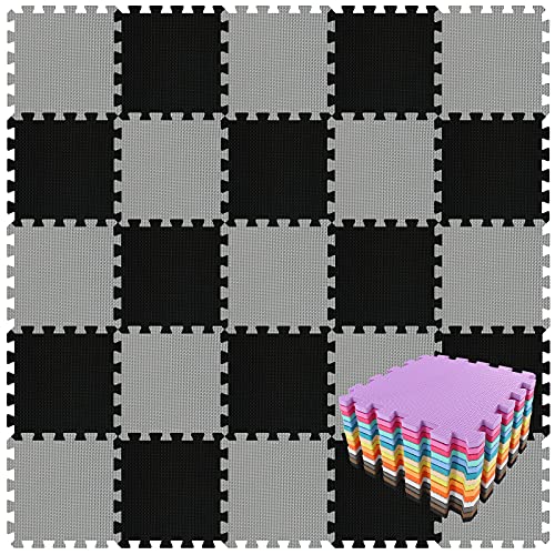 qqpp EVA Rubber 18 Tiles Interlocking Puzzle Foam Floor Mats - Baby Play Mat for Playing | Exercise Mat for Home Workout. Black, Gray. QC-DLb18N - color: 2 Black, Gray, size: 18 Tiles