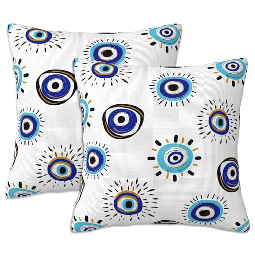 Throw Pillow Covers Evil Eye Pillow Covers 18x18 Inch Set of 2 Throw Pillows Decorative Pillow Cases Cushion Covers for Bedroom Livingroom Sofa Farm House - color: Evil Eye