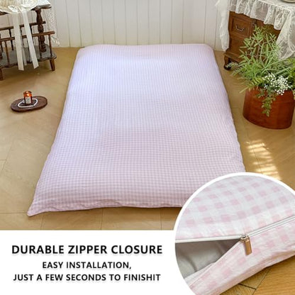 Pink Gingham Japanese Floor Mattress Futon Cover, Twin - color: Pink Gingham, size: Twin