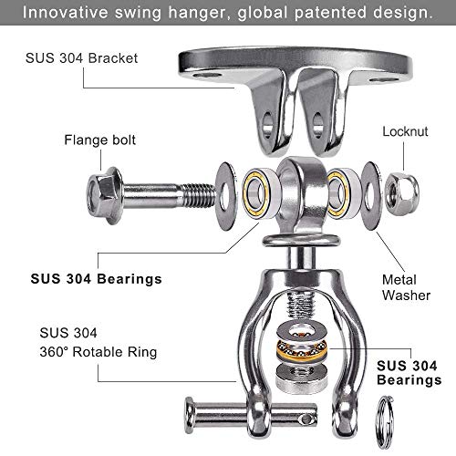 SELEWARE Ultimate Swing Hanging Kit: 65" Heavy Duty Chains (1000LB) + Silent Bearing Swivel Hanger (1200LB) - Stainless Steel Hanging Hardware for Swings, Hammocks, Punching Bags & Aerial Yoga