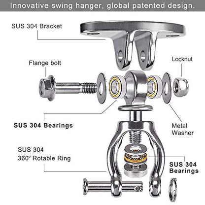 SELEWARE Ultimate Swing Hanging Kit: 65" Heavy Duty Chains (1000LB) + Silent Bearing Swivel Hanger (1200LB) - Stainless Steel Hanging Hardware for Swings, Hammocks, Punching Bags & Aerial Yoga
