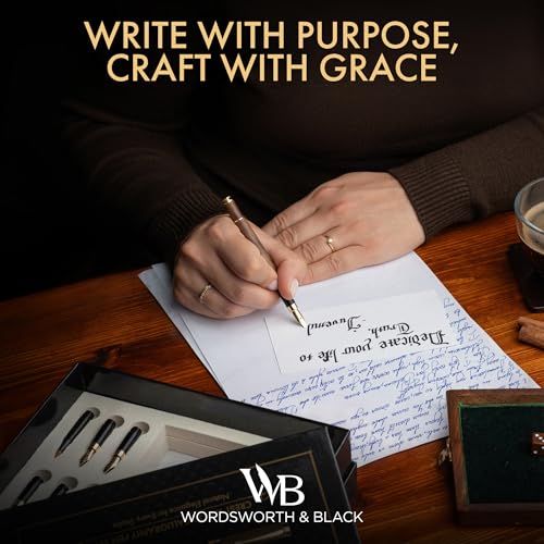Wordsworth & Black Luxury Bamboo Brown Calligraphy Pen Set, 6 Nibs | Fountain Ink Bottle, Cartridges , Refill Converter, Gift for Men , Women, Smooth Writing, Journaling , Lettering - color: Brown Wood