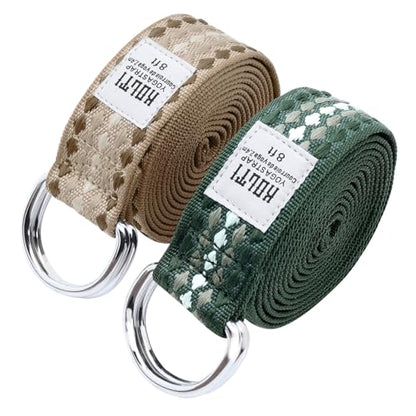 Yoga Exercise Adjustable Straps 8FT with Durable D-Ring for Pilates & Gym Workouts | Hold Poses, Stretch, Improve Flexibility & Maintain Balance - color: Blackish green&Khaki