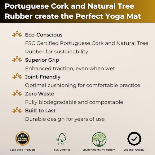 Cork Yoga Mat - 5mm Extra Large 72"x26" Non-Slip Yoga Mat with FSC Certified Portuguese Cork & Natural Rubber Base – Hot Mat for Home & Studio – yoga mat cork