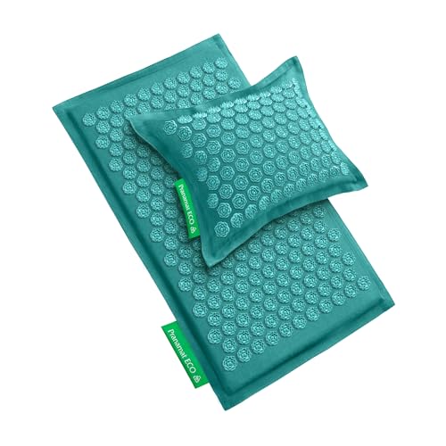 Pranamat Acupressure Large Mat and Pillow Set, Premium Acupressure Therapy for Pain Relief and Relaxation, Handcrafted in Europe with Sustainable and Natural Materials (Azur) - color: Azur