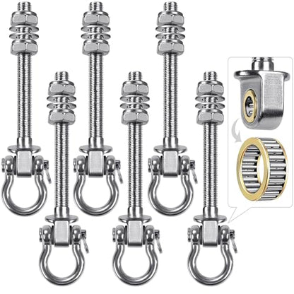 SELEWARE 6 Pcs Stainless Steel Bearing Swing Hangers Heavy Duty Swing Hooks - color: 6 Pack Bearing Hangers (5" X M2/5" Threaded Rod)