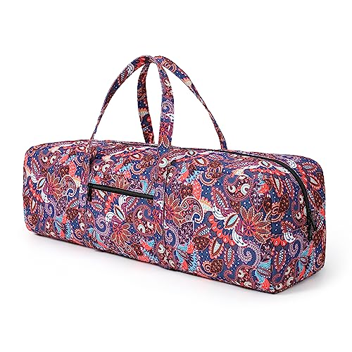 Boulder Bee | Yoga Mat Bag | Large Yoga Mat Carrier with Wet Pocket | Yoga Gifts | Gym Tote Bag for Women - color: Navy cashew flower