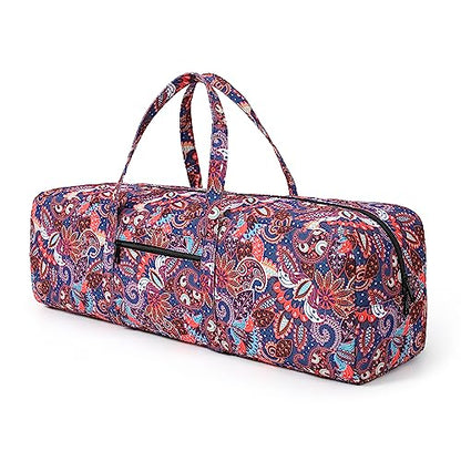 Boulder Bee | Yoga Mat Bag | Large Yoga Mat Carrier with Wet Pocket | Yoga Gifts | Gym Tote Bag for Women - color: Navy cashew flower