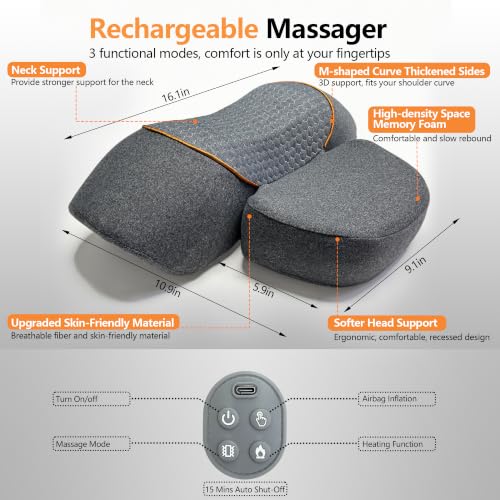 3-in-1 Neck Massager Pillow with Heat, Cordless Rechargeable Muscle Relax