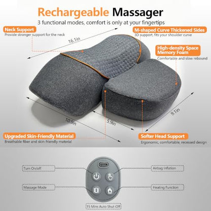 3-in-1 Neck Massager Pillow with Heat, Cordless Rechargeable Muscle Relax
