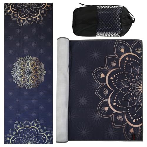 Yoga Towels, Non Slip Hot Yoga Mat Towel with Grip Dots,Super-Absorbent Soft Microfiber Yoga Blanket for Pilates, Fitness and Workout 72inch x 24inch - color: Grey Flower
