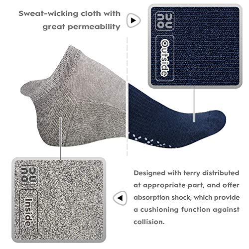 unenow Unisex Non Slip Grip Socks for Yoga Pilates Barre Home & Hospital - color: 4 Pairs-black/Blue/Light Grey/Dark Grey, size: Large