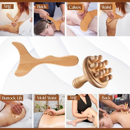 5 PCS Wood Therapy Massage Tools - Professional Maderoterapia Set for Body Contouring, Circulation Support and Muscle Tension Relief - size: 16.15"