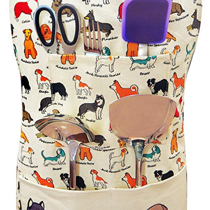 2 Pack Bid Aprons, Adjustable Kitchen Apron with 3 Pockets, Chef Works Apron. - color: Dog Flower