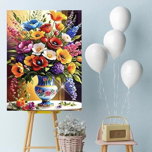 COHAYISY Flowers Diamond Art Kits for Adults, Flower Diamond Painting Kits for Beginners, Colorful Flower vase DIY 5D Gem Art, Diamond Art for Adults for Gift Home Decor 12x16inch - color: 25-36 Flower and vase