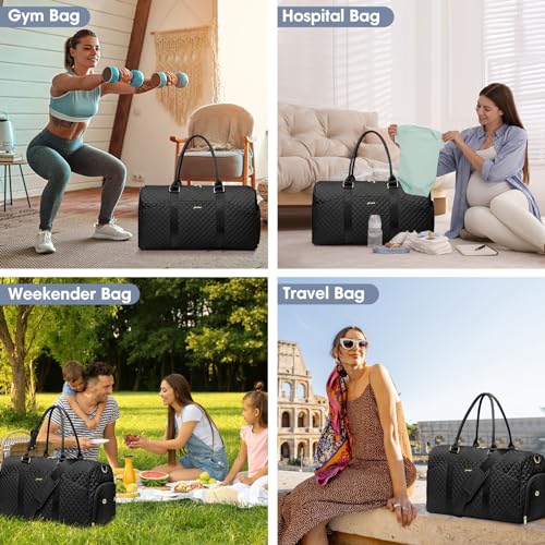 Women Weekender Travel Duffle Bag: Travel Duffel Overnight Bags with Shoe Compartment Large Carry on Tote with Toiletry Bag Weekend Traveling Yoga Gym Hospital Bag for Women with Wet Pocket Black - color: 01-Black, size: X-Large