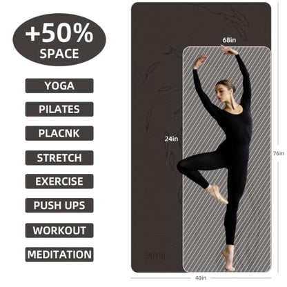 Extra Wide Yoga Mat 76"x40"x10mm TPE Non-Slip Fitness Exercise Mat - color: Brown Beige