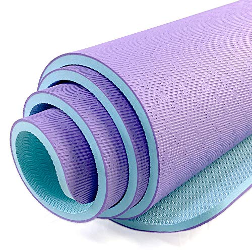 Hatha Yoga Extra Thick TPE Yoga Mat - 72"x 32" Thickness 1/2 Inch -Eco Friendly- With High Density Anti-Tear Exercise Mats For Home Gym Travel & Floor Outside - color: Purple/Green