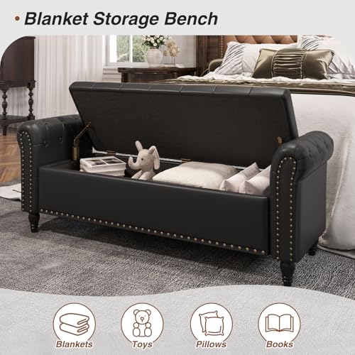 FiveWillowise 55" Bedroom Bench,End of Bed Bench with Storage,Black - color: Black, size: 55-inch