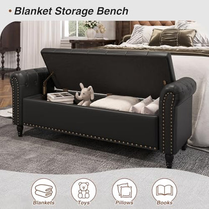 FiveWillowise 55" Bedroom Bench,End of Bed Bench with Storage,Black - color: Black, size: 55-inch
