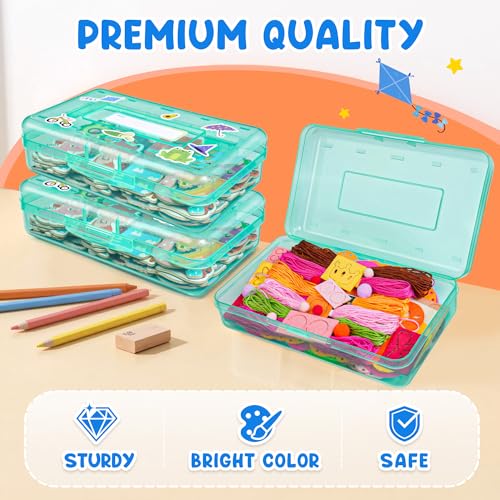 GAMENOTE Plastic Pencil Box with Personalized Sticker,Kid Hard Pencil Case with Snap-tight Lid,Small Art Craft Storage Containers,School Supplies Box for Boys,Girls (Turquoise) - color: Turquoise