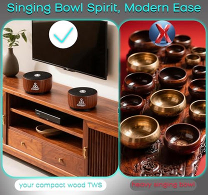 Auto Tibetan Singing Bowl, Meditation Generator Instrument - Solfeggio Bath | Portable Sound Frequency Machine Set for Yoga, Mindfulness, Vibration System of Chakra Balancing, 5 Tones, 3 Timers - color: Zen Wood