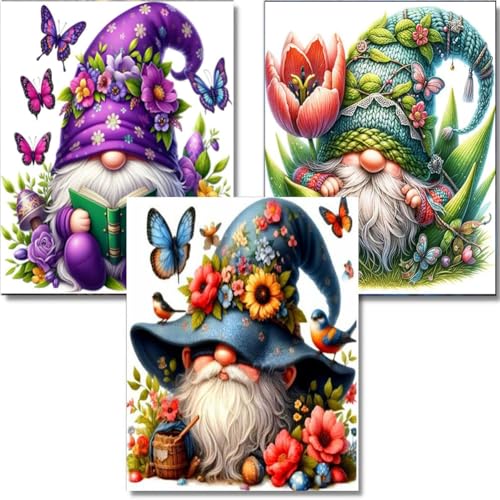 OFRKE Diamond Painting Kits for Adults,3 Pack Flower Dwarf Diamond Art for Beginners, Diamond Round 5D Full Drill Paint with Diamonds Pictures Gem Art Painting Kits DIY Crafts Kits 12x16inch - color: 3pcs-Small Dwarf