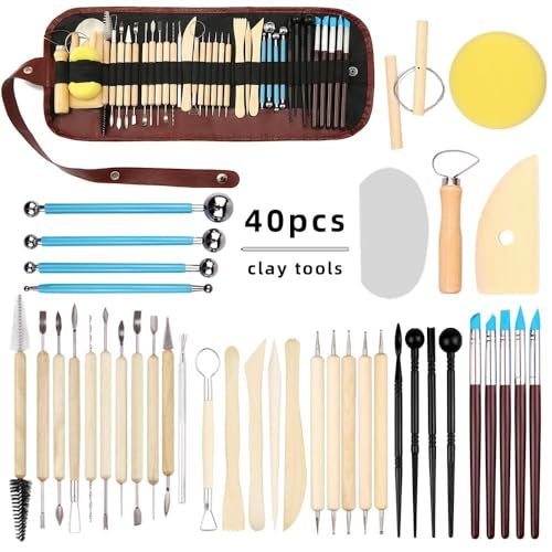 LINPHCEY 40Pcs Clay Sculpting Tools Set Perfect for Polymer Air Dry Modeling Clay Beginners & Professionals Ideal for DIY Pottery & Ceramics Tools for Clay Sculpey Sculpting & Crafting - color: 40PCS/SET