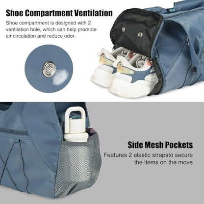 Forestfish Gym Bag For Women With Yoga Mat Holder, Blue | Shoe Compartment, Wet Dry Storage Pocket, Removable Shoulder Strap, Lightweight & Water Resistant - color: Blue