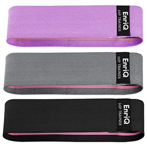 EnriQ Booty Bands Fabric Resistance Bands for Legs and Butt - Non Slip Cloth Hip Bands Elastic Workout Bands - Activate Glutes and Thighs - Made of Premium Elastic Fabric - color: Black grey purple