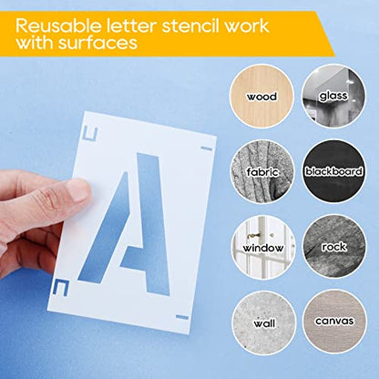 UCEC 42 Pcs 3 Inch Letter Stencils, Alphabet&Number Templates for Wall Art | Reusable Craft Stencils With Calligraphy-Style Font, Works On Fabric, Rock, Wood, For Diy Art, Sign Making - size: 3 inch/42 pcs