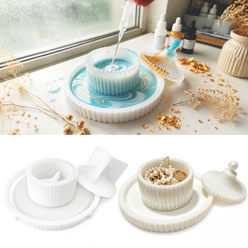 2 Pcs Silicone Epoxy Resin Molds for DIY Tray & Jar Casting Molds | Food-Grade Silicone, for Epoxy Resin, Concrete, DIY Vase, Home Decor, Jewelry Storage, Handmade Gifts - color: 2 Pcs Silicone Epoxy Resin