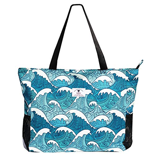 ESVAN LARGE BEACH BAG Water Resistant Lightweight 20 inch Women Oversize Tote Bag for Gym Beach Travel Pool Yoga Nurse - color: Wave